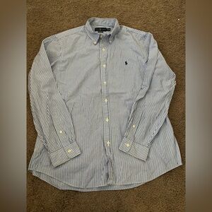 Ralph Lauren Blue and White Striped Button-Down Shirt